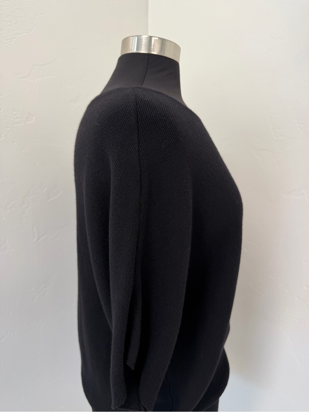 Quince Lightweight Cotton Cashmere Link-Stitch Black Dolman Sweater Size M - Picture 8 of 14